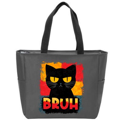 Funny Bruh Grumpy Black Cat Zip Tote Bag