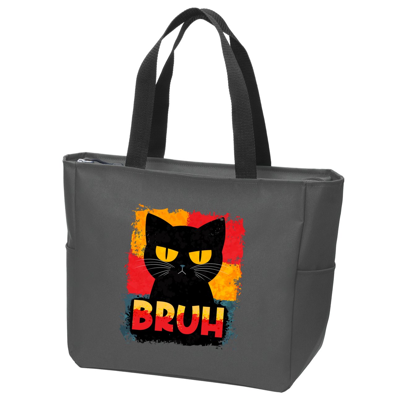 Funny Bruh Grumpy Black Cat Zip Tote Bag
