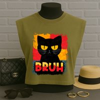 Funny Bruh Grumpy Black Cat Garment-Dyed Women's Muscle Tee