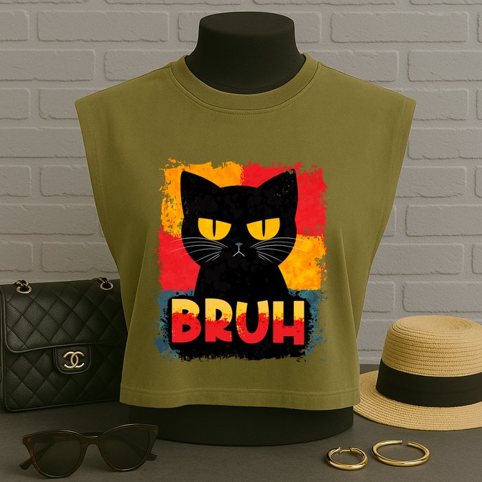 Funny Bruh Grumpy Black Cat Garment-Dyed Women's Muscle Tee