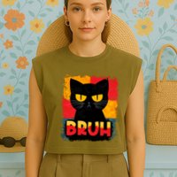 Funny Bruh Grumpy Black Cat Garment-Dyed Women's Muscle Tee