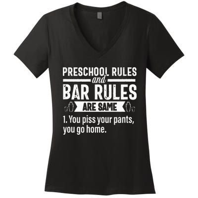 Funny Bartender Gift Women Men Rules Bartending Mixologist Women's V-Neck T-Shirt