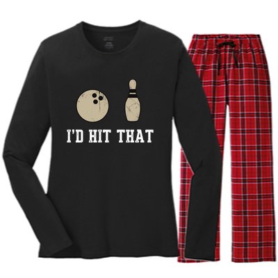 Funny Bowling Gift Id Hit That Quote Women's Long Sleeve Flannel Pajama Set 