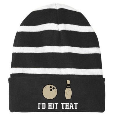 Funny Bowling Gift Id Hit That Quote Striped Beanie with Solid Band