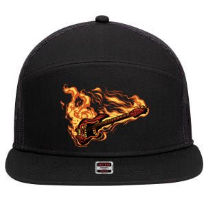 Fire Bass Guitar Rock Musician 7 Panel Mesh Trucker Snapback Hat