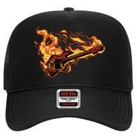 Fire Bass Guitar Rock Musician High Crown Mesh Back Trucker Hat