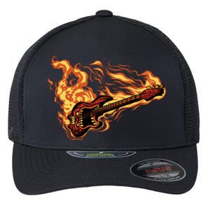 Fire Bass Guitar Rock Musician Flexfit Unipanel Trucker Cap