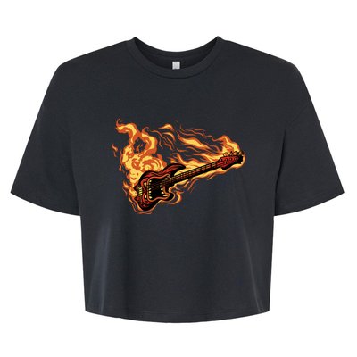 Fire Bass Guitar Rock Musician Bella+Canvas Jersey Crop Tee