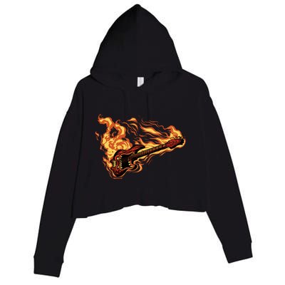 Fire Bass Guitar Rock Musician Crop Fleece Hoodie