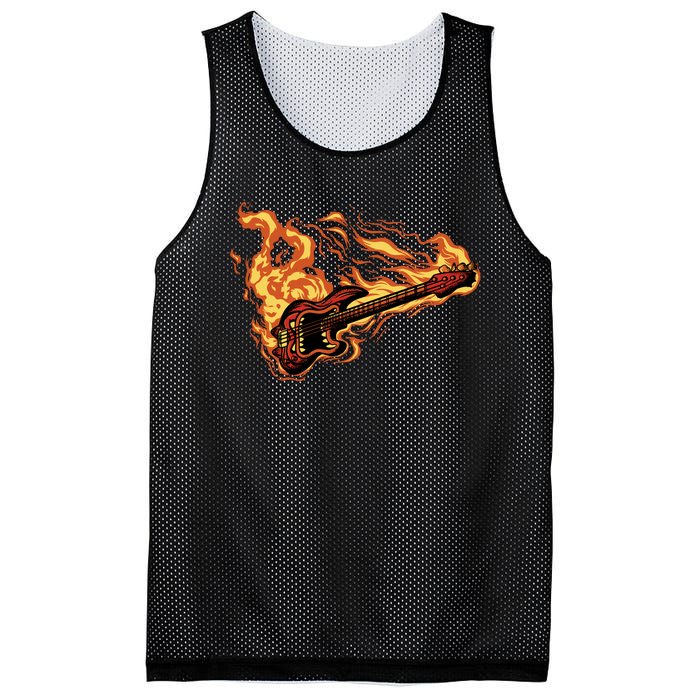 Fire Bass Guitar Rock Musician Mesh Reversible Basketball Jersey Tank