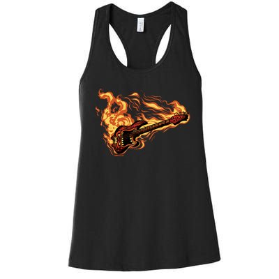 Fire Bass Guitar Rock Musician Women's Racerback Tank