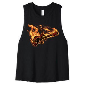 Fire Bass Guitar Rock Musician Women's Racerback Cropped Tank