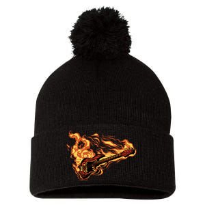 Fire Bass Guitar Rock Musician Pom Pom 12in Knit Beanie