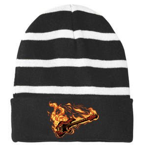 Fire Bass Guitar Rock Musician Striped Beanie with Solid Band