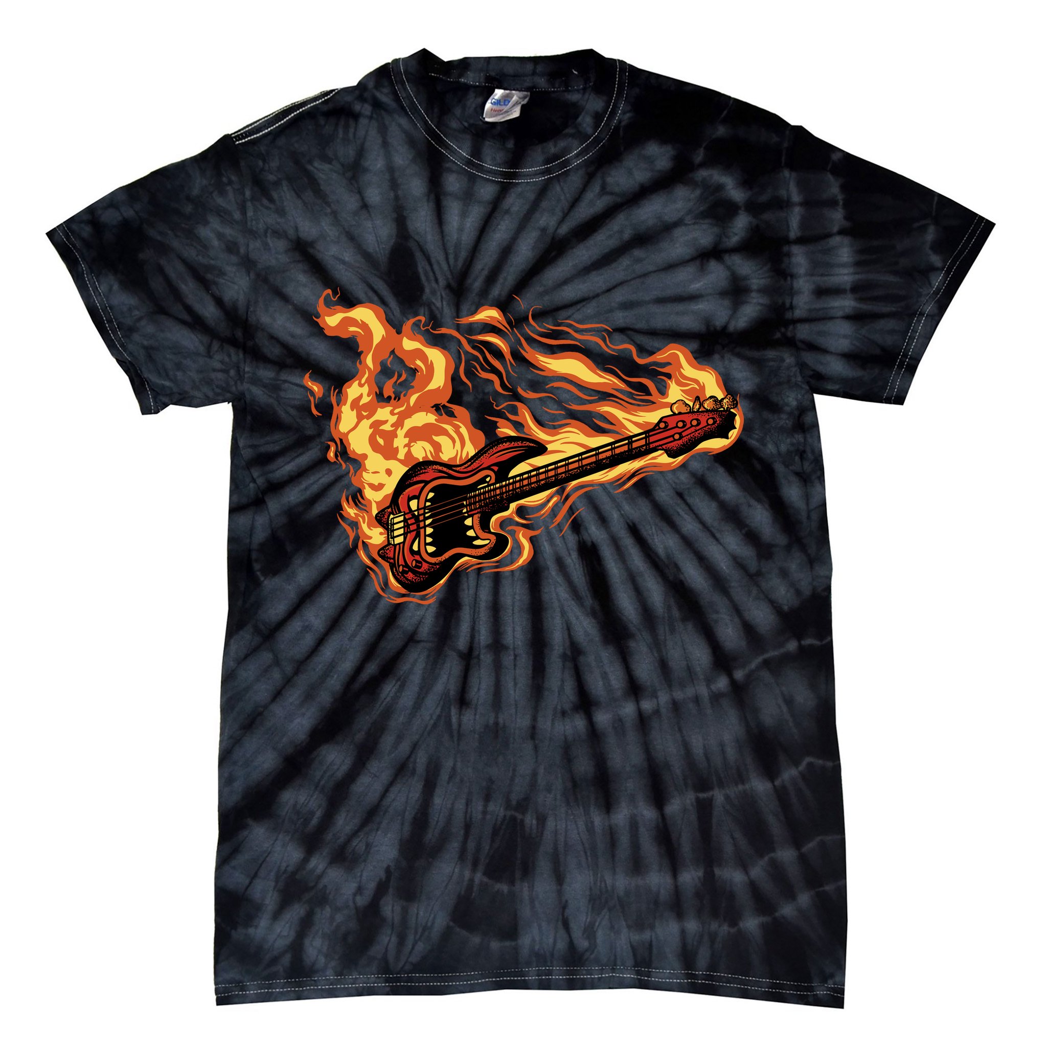 Fire Bass Guitar Rock Musician Tie-Dye T-Shirt