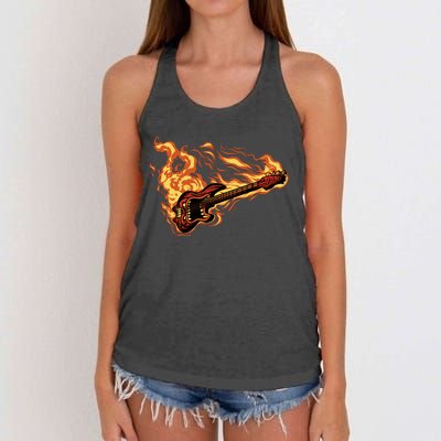 Fire Bass Guitar Rock Musician Women's Knotted Racerback Tank