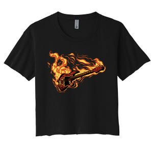 Fire Bass Guitar Rock Musician Women's Crop Top Tee