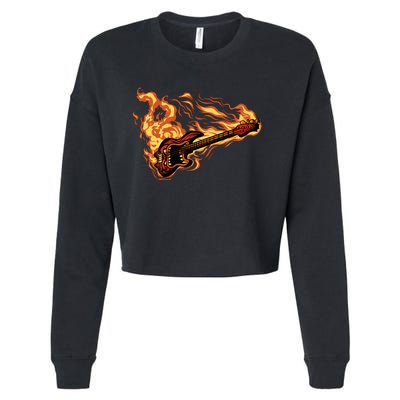 Fire Bass Guitar Rock Musician Cropped Pullover Crew