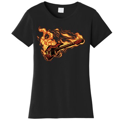 Fire Bass Guitar Rock Musician Women's T-Shirt