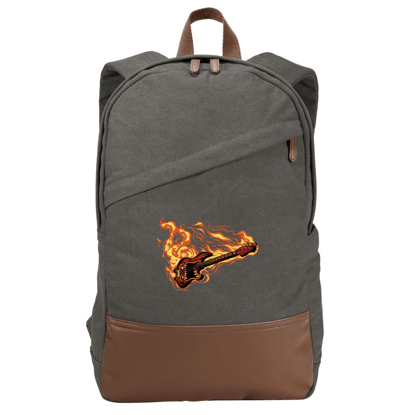 Fire Bass Guitar Rock Musician Cotton Canvas Backpack