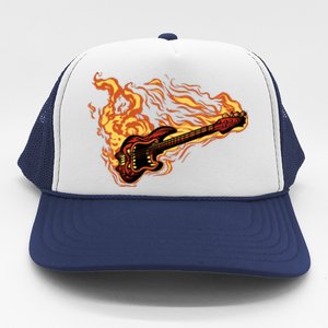 Fire Bass Guitar Rock Musician Trucker Hat