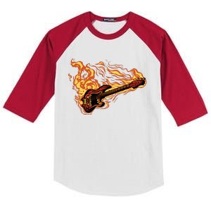 Fire Bass Guitar Rock Musician Kids Colorblock Raglan Jersey