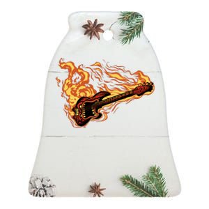 Fire Bass Guitar Rock Musician Ceramic Bell Ornament