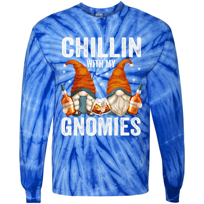 Funny Bourbon Gnomes For Adult For Chillin With My Gnomies Funny Gift Tie-Dye Long Sleeve Shirt