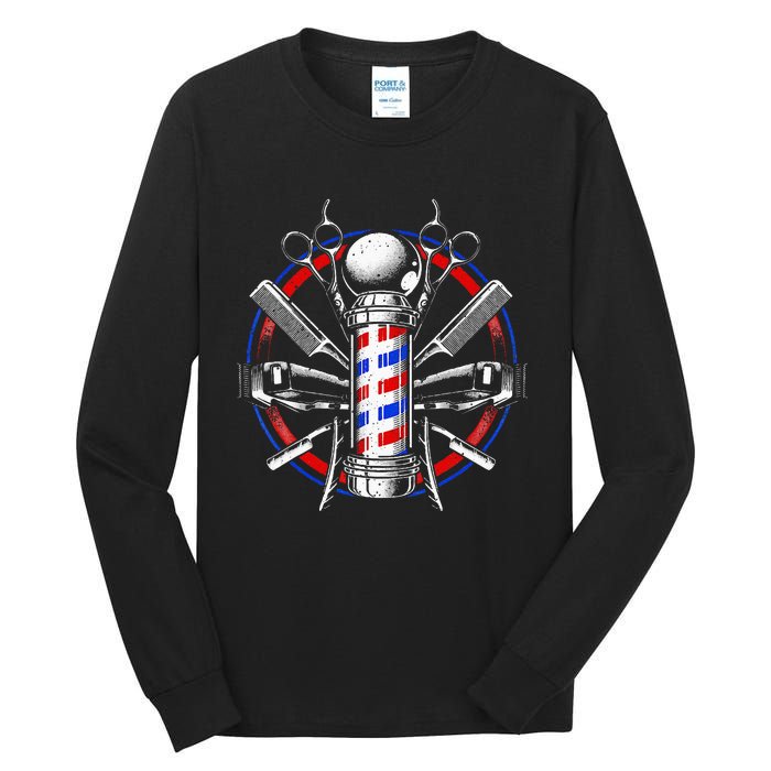 Funny Barber Gift For Men Barbershop Pole Tools Hairstylist Tall Long Sleeve T-Shirt