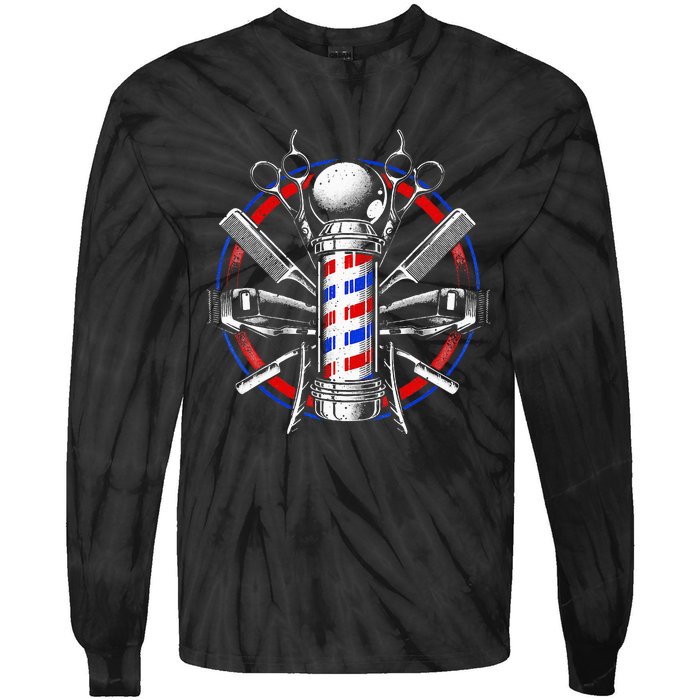 Funny Barber Gift For Men Barbershop Pole Tools Hairstylist Tie-Dye Long Sleeve Shirt