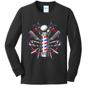 Funny Barber Gift For Men Barbershop Pole Tools Hairstylist Kids Long Sleeve Shirt