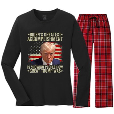 Funny BidenS Greatest Accomplishment Is Showing Trump 2024 Women's Long Sleeve Flannel Pajama Set 