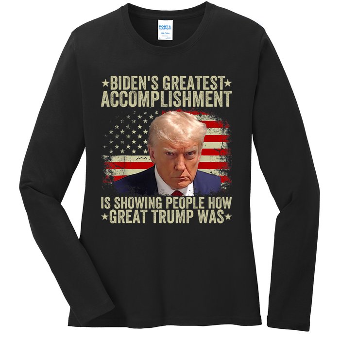 Funny BidenS Greatest Accomplishment Is Showing Trump 2024 Ladies Long Sleeve Shirt