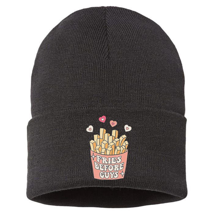 Fries Before Guys Cute Valentine's Day Sustainable Knit Beanie