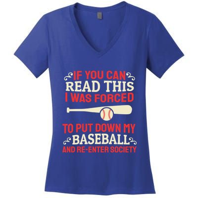 Funny Baseball Game Player Bat Pitch Homerun Gift Baseballer Great Gift Women's V-Neck T-Shirt