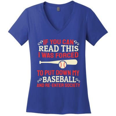 Funny Baseball Game Player Bat Pitch Homerun Gift Baseballer Great Gift Women's V-Neck T-Shirt