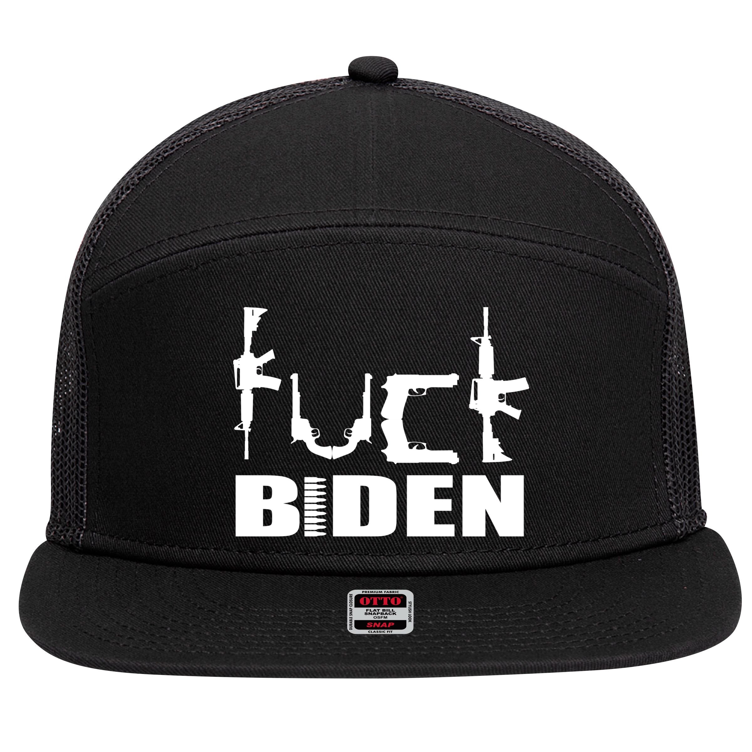 F*ck Biden Guns Logo 7 Panel Mesh Trucker Snapback Hat