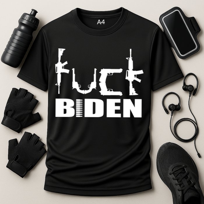 F*ck Biden Guns Logo Cooling Performance Crew T-Shirt