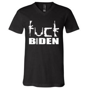 F*ck Biden Guns Logo V-Neck T-Shirt