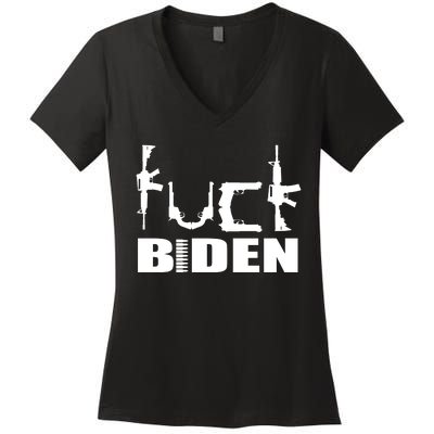 F*ck Biden Guns Logo Women's V-Neck T-Shirt