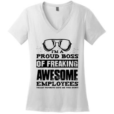 Funny Boss Gift IM A PROUD BOSS OF FREAKING Women's V-Neck T-Shirt