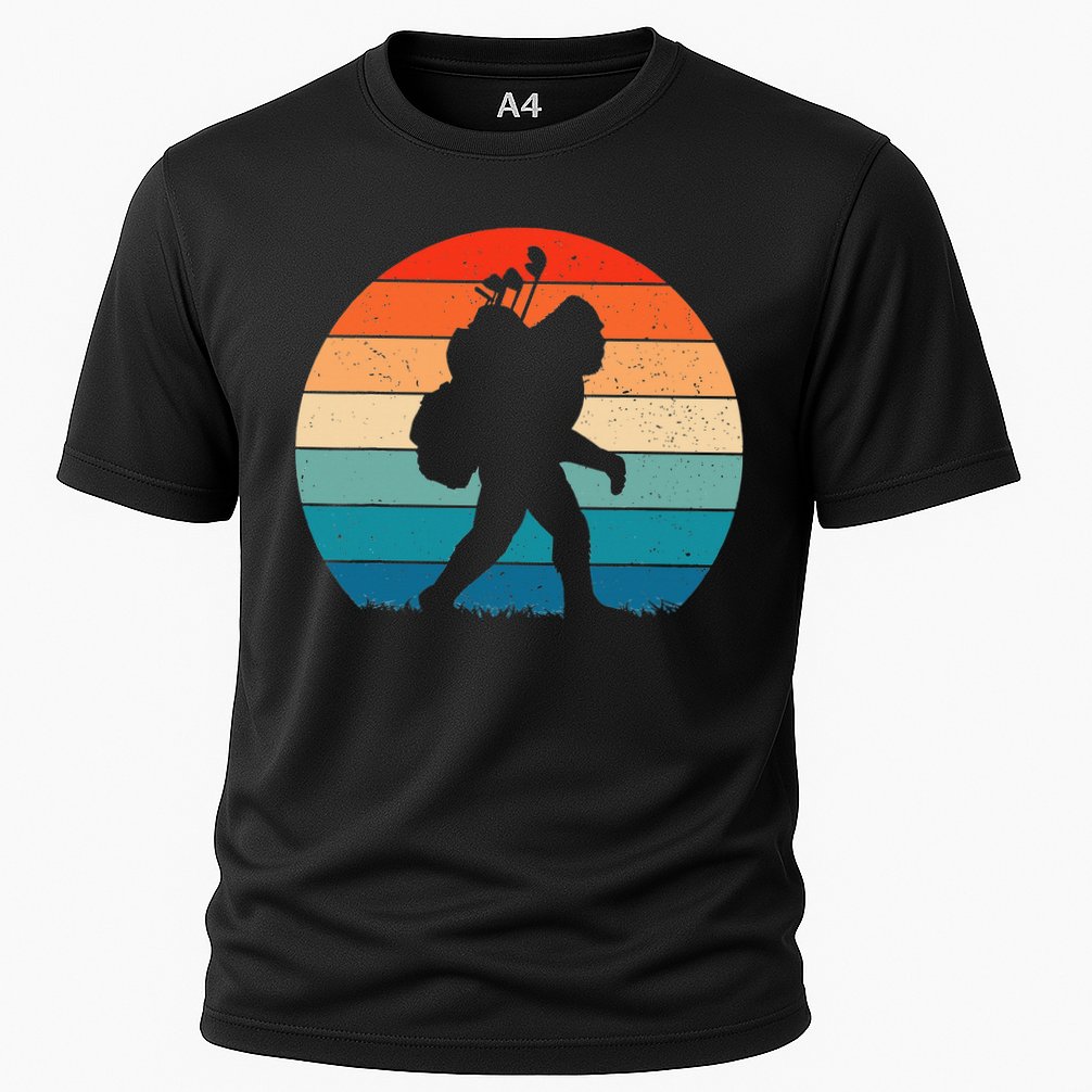 Funny Bigfoot Golf Vintage Retro Sasquatch Playing Golf Gift Cooling Performance Crew T-Shirt