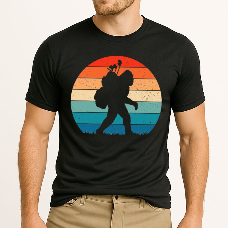 Funny Bigfoot Golf Vintage Retro Sasquatch Playing Golf Gift Cooling Performance Crew T-Shirt