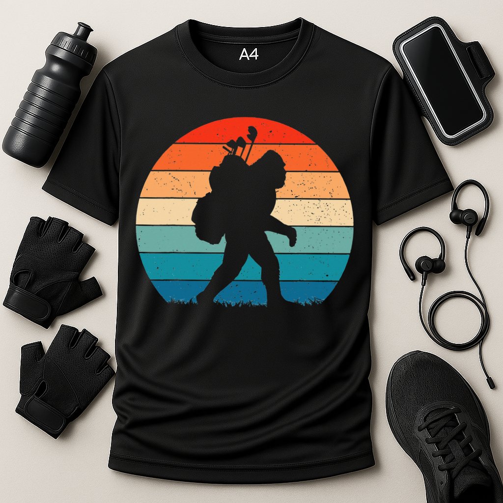 Funny Bigfoot Golf Vintage Retro Sasquatch Playing Golf Gift Cooling Performance Crew T-Shirt