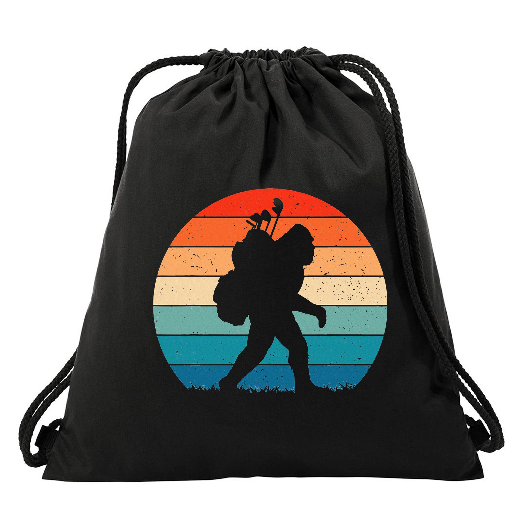 Funny Bigfoot Golf Vintage Retro Sasquatch Playing Golf Gift Drawstring Bag