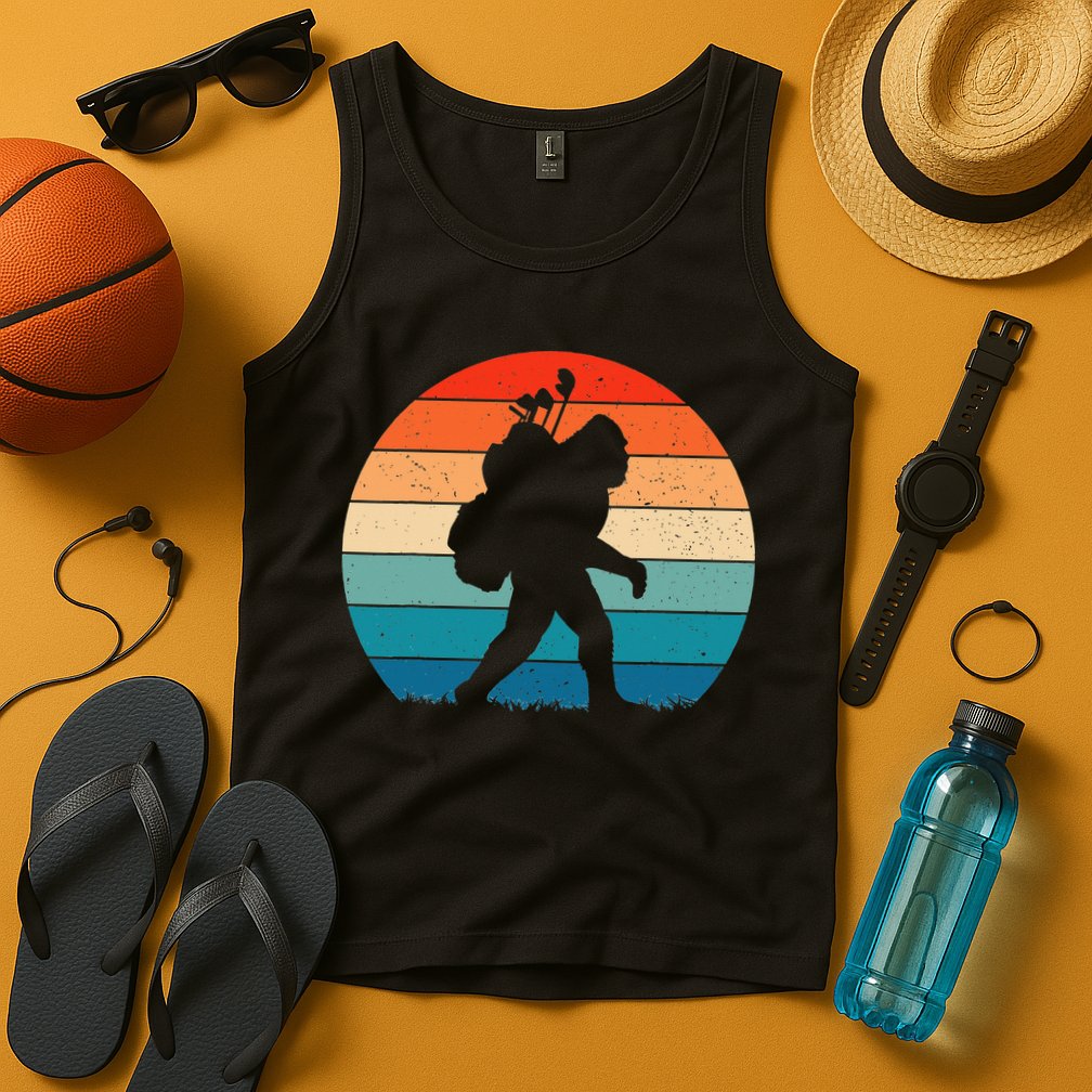 Funny Bigfoot Golf Vintage Retro Sasquatch Playing Golf Gift Tank Top