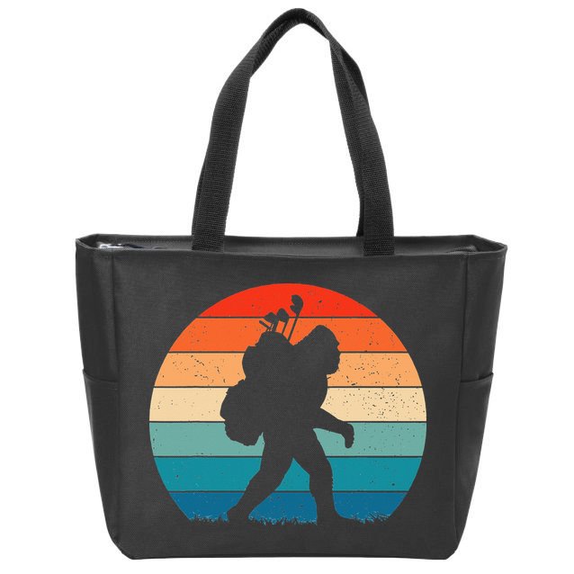 Funny Bigfoot Golf Vintage Retro Sasquatch Playing Golf Gift Zip Tote Bag