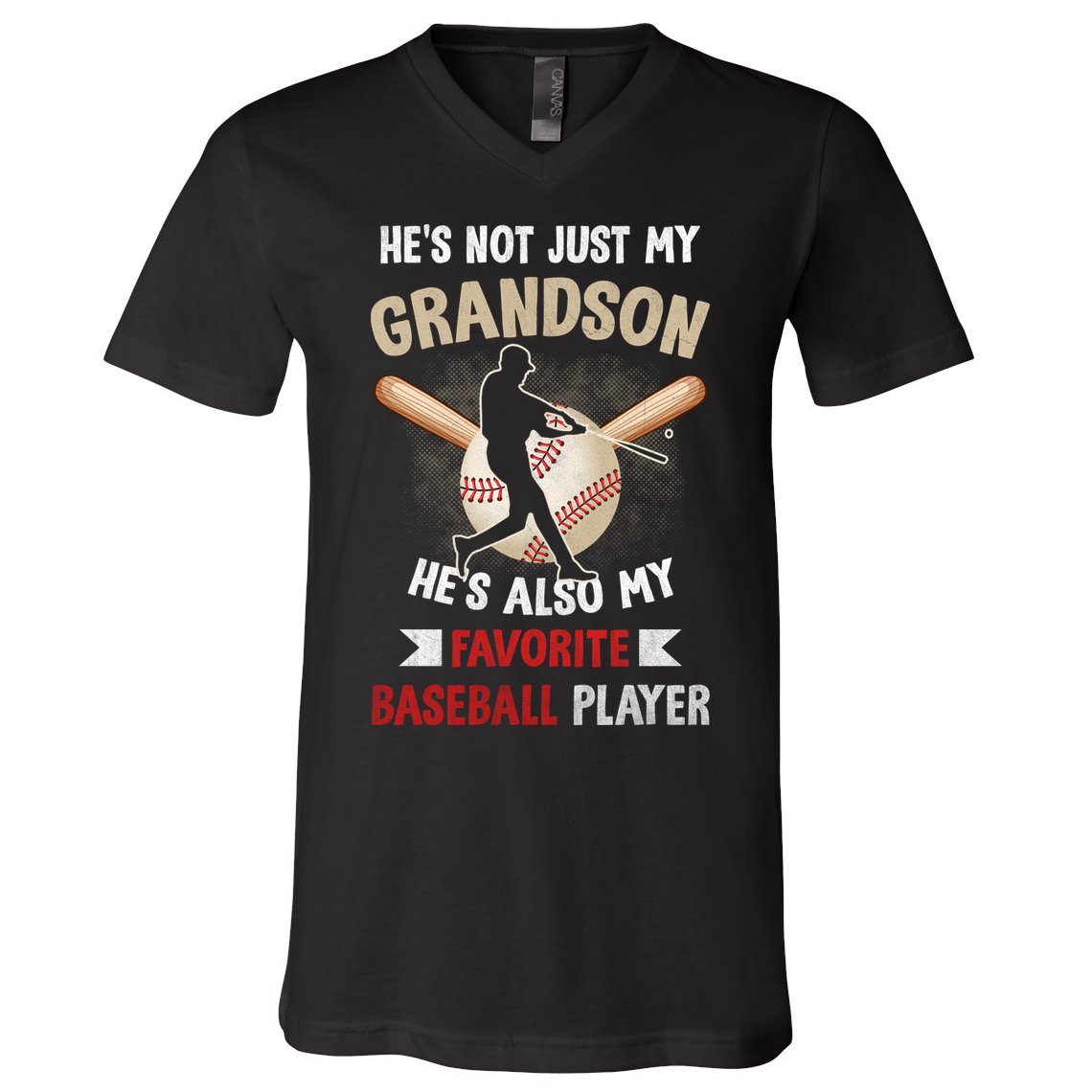 Funny Baseball Grandpa Grandson My Favorite Baseball Player V-Neck T-Shirt