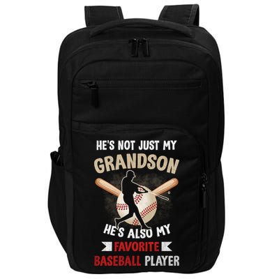 Funny Baseball Grandpa Grandson My Favorite Baseball Player Impact Tech Backpack