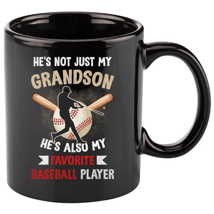 Funny Baseball Grandpa Grandson My Favorite Baseball Player 11oz C Handle Ceramic Mug